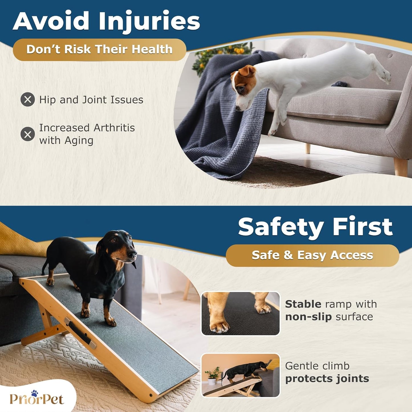 Dog Ramp for Couch – Non-Slip, Sturdy Build Foldable Wooden Dog Ramp – Supports up to 200 lbs – 7 Adjustable Heights (14"–20.5") – Enhanced Stability – Birchwood Pet Ramp for Small Dogs – Gray