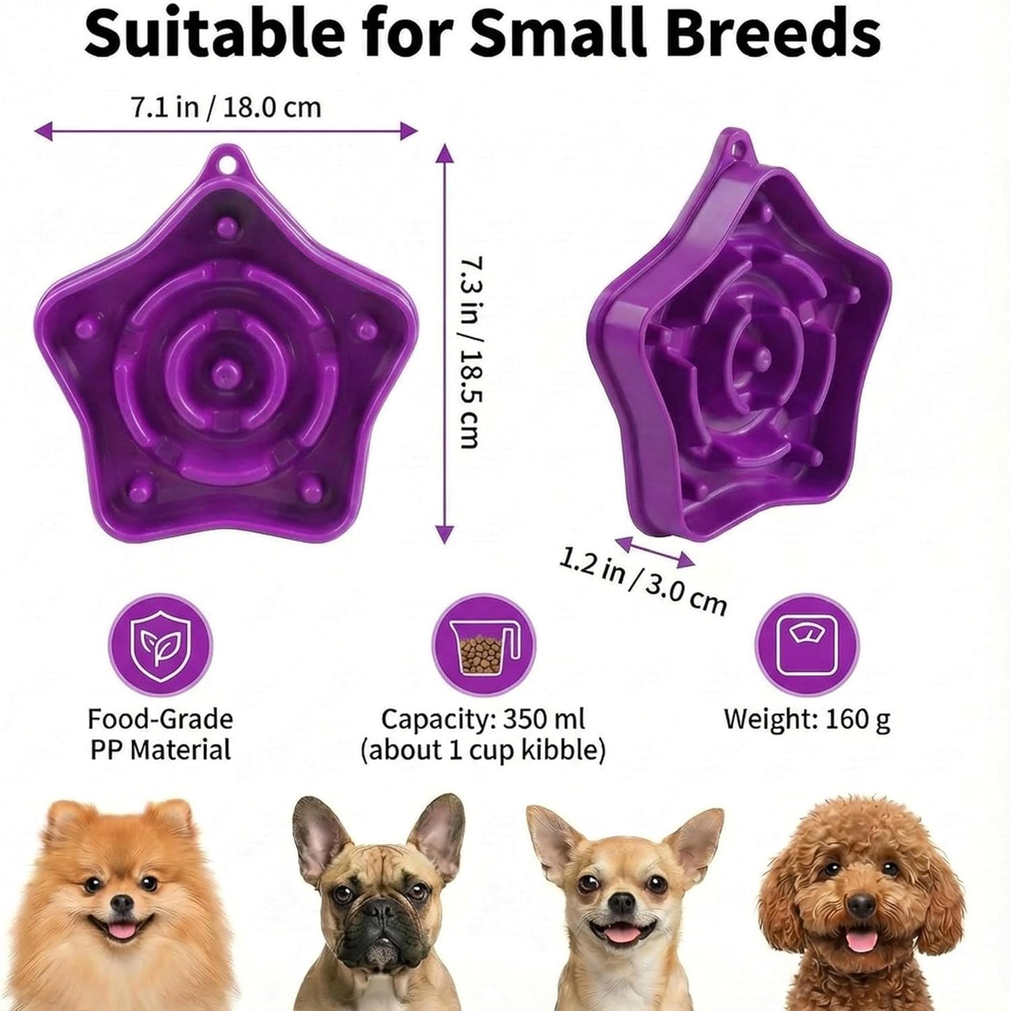 Pet Slow Feeder Bowl for Small Dogs, Puzzle Feeder for Petite Dogs, Anti-Choking, Slow Eating, 350ML Capacity, BPA-Free, Small Size