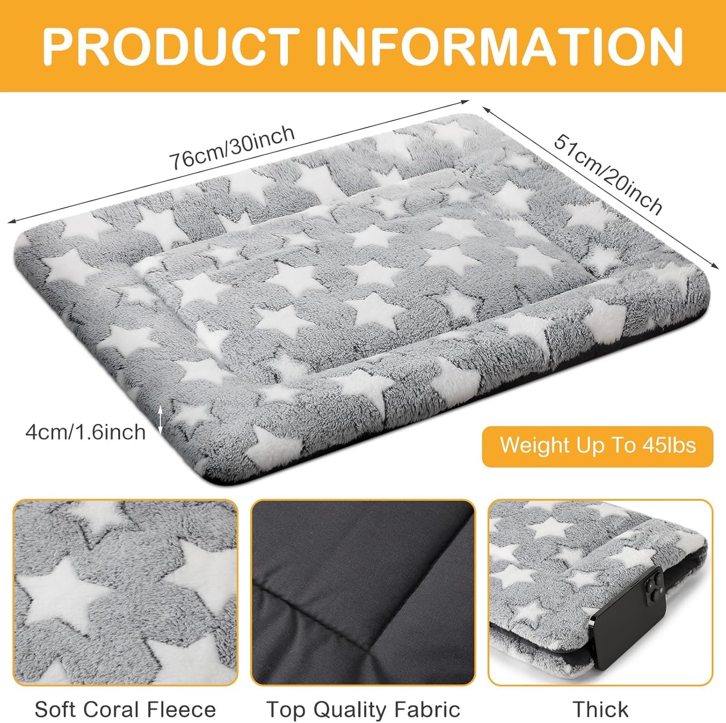 VitalCozy 4 Pcs Dog Crate Pads, Ultra Soft Warm Washable Anti-Slip Kennel Bed Mat for Pets, Reversible, Replaceable, Cage Liner for Small Medium Large Dogs and Cats (18 x 24 x 1.6 Inch,Star,Gray)