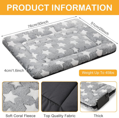 VitalCozy 4 Pcs Dog Crate Pads, Ultra Soft Warm Washable Anti-Slip Kennel Bed Mat for Pets, Reversible, Replaceable, Cage Liner for Small Medium Large Dogs and Cats (18 x 24 x 1.6 Inch,Star,Gray)