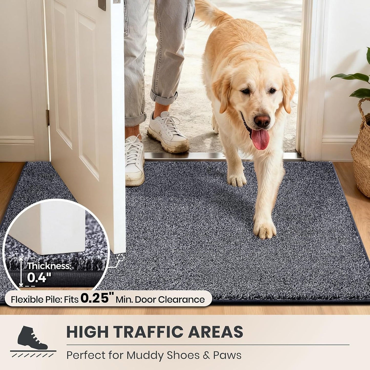 PURRUGS Dirt Trapping Door Mat 20" x 31.5", Non-Slip Machine Washable Entryway Rug, Dog Doormat, Indoor Front Door Mat, Super Absorbent Entry Rug for Muddy Shoes & Paws, Bluish Grey-Black