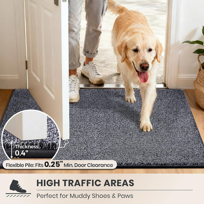 PURRUGS Dirt Trapping Door Mat 20" x 31.5", Non-Slip Machine Washable Entryway Rug, Dog Doormat, Indoor Front Door Mat, Super Absorbent Entry Rug for Muddy Shoes & Paws, Bluish Grey-Black