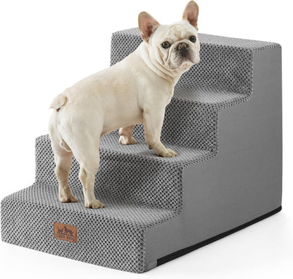 COZY KISS Dog Stairs for Small Dogs, 4 Tier Wider Pet Stairs for Couch and Beds, 17.7" H Non-Slip Dog Steps for Old Cats, Puppy, Small Medium Dogs, 17.7x23.6x17.7 inch, Beige