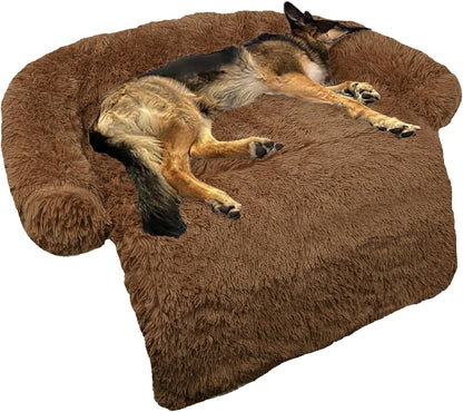 Calming Dog Bed Fluffy Plush Dog Mat for Furniture Protector with Removable Washable Cover for Large Medium Small Dogs and Cats (Large, Light Grey)
