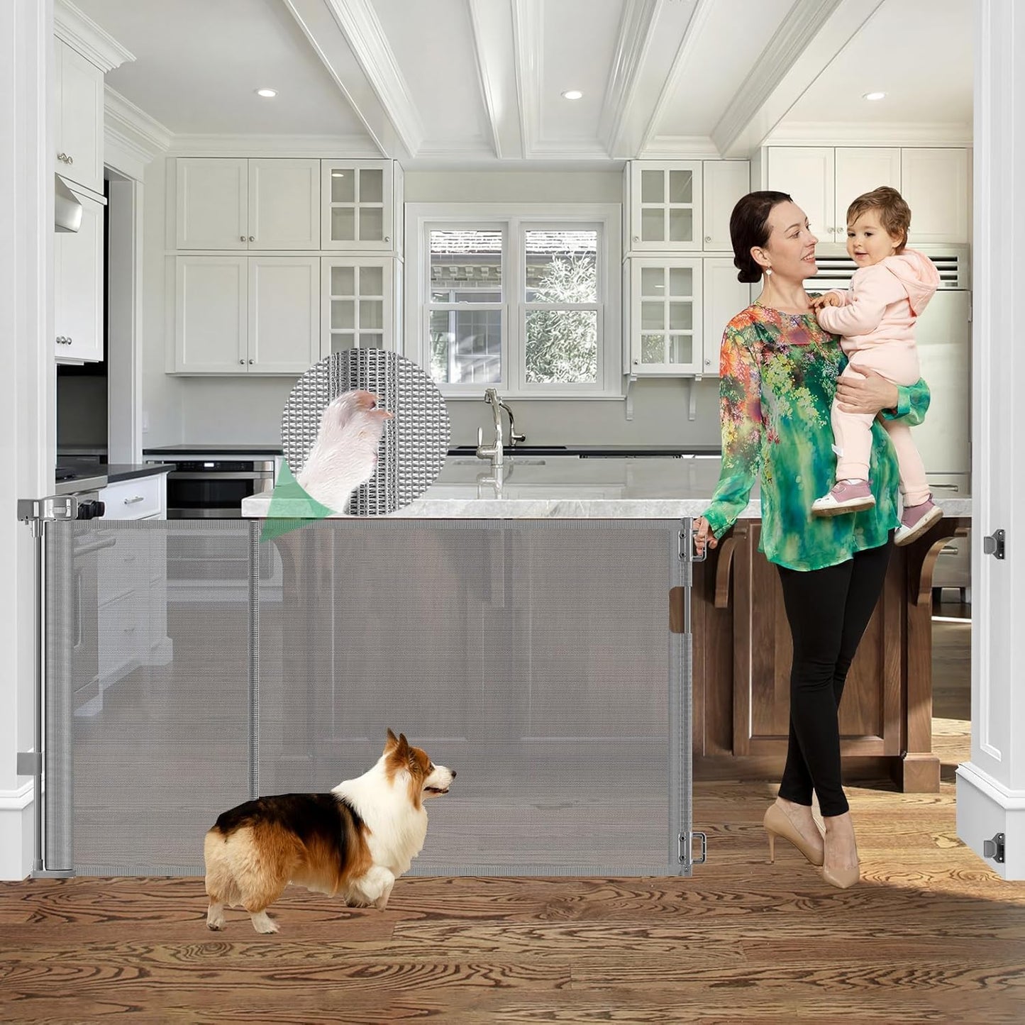 96 Inch Wide Reinforced Retractable Baby Gate with Support Rods, Extra Long Dog Gate Retractable Gate Outdoor Gates for Decks, Prevent Crawling Under Extra Long Baby Gates for Large Openings, Black