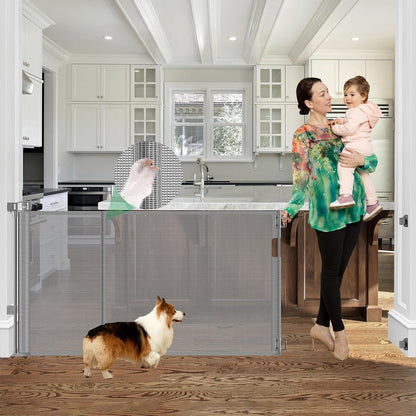 96 Inch Wide Reinforced Retractable Baby Gate with Support Rods, Extra Long Dog Gate Retractable Gate Outdoor Gates for Decks, Prevent Crawling Under Extra Long Baby Gates for Large Openings, Black