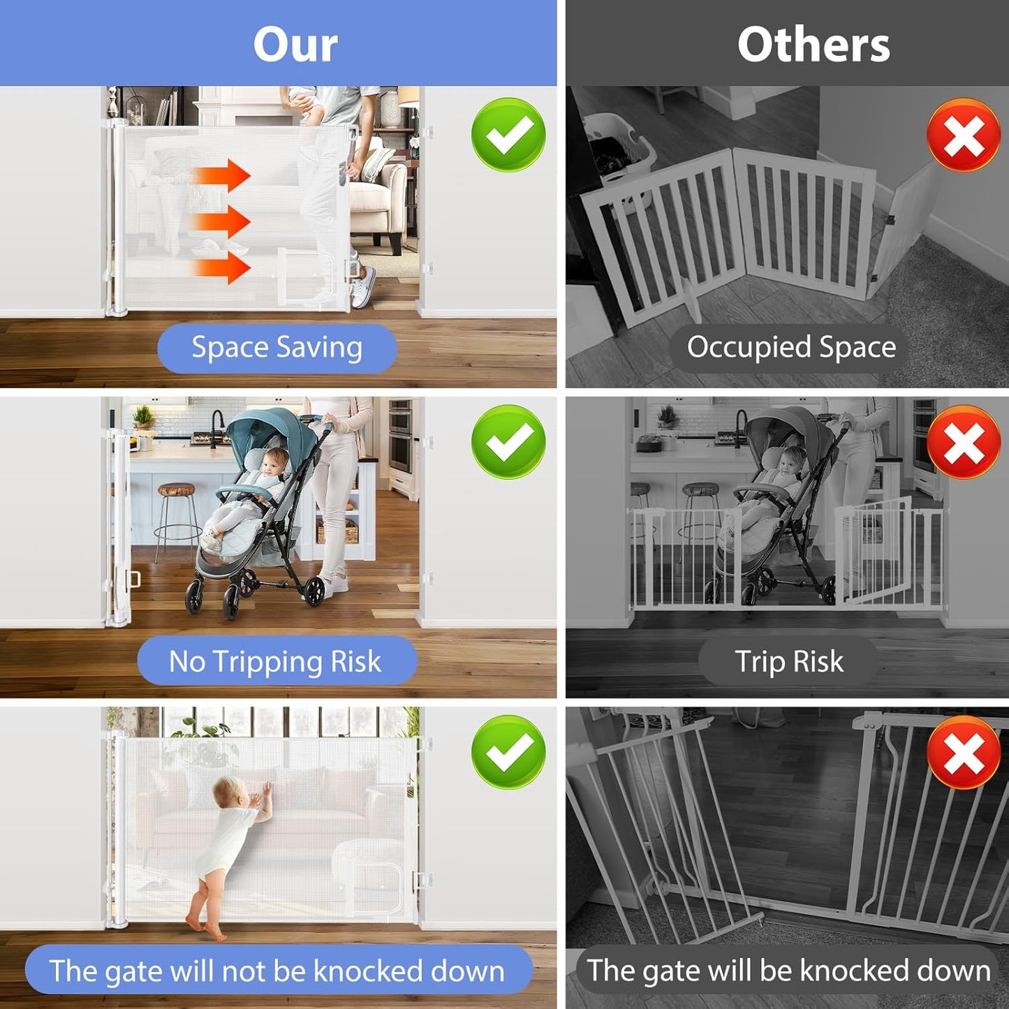 Retractable Baby Gates with Door 55" Wide Retractable Dog Gate with Pet Door Outdoor Retractable Gate for Dogs Mesh Baby Gate Retractable Pet Gate with Cat Door Retractable Child Gates for Doorways