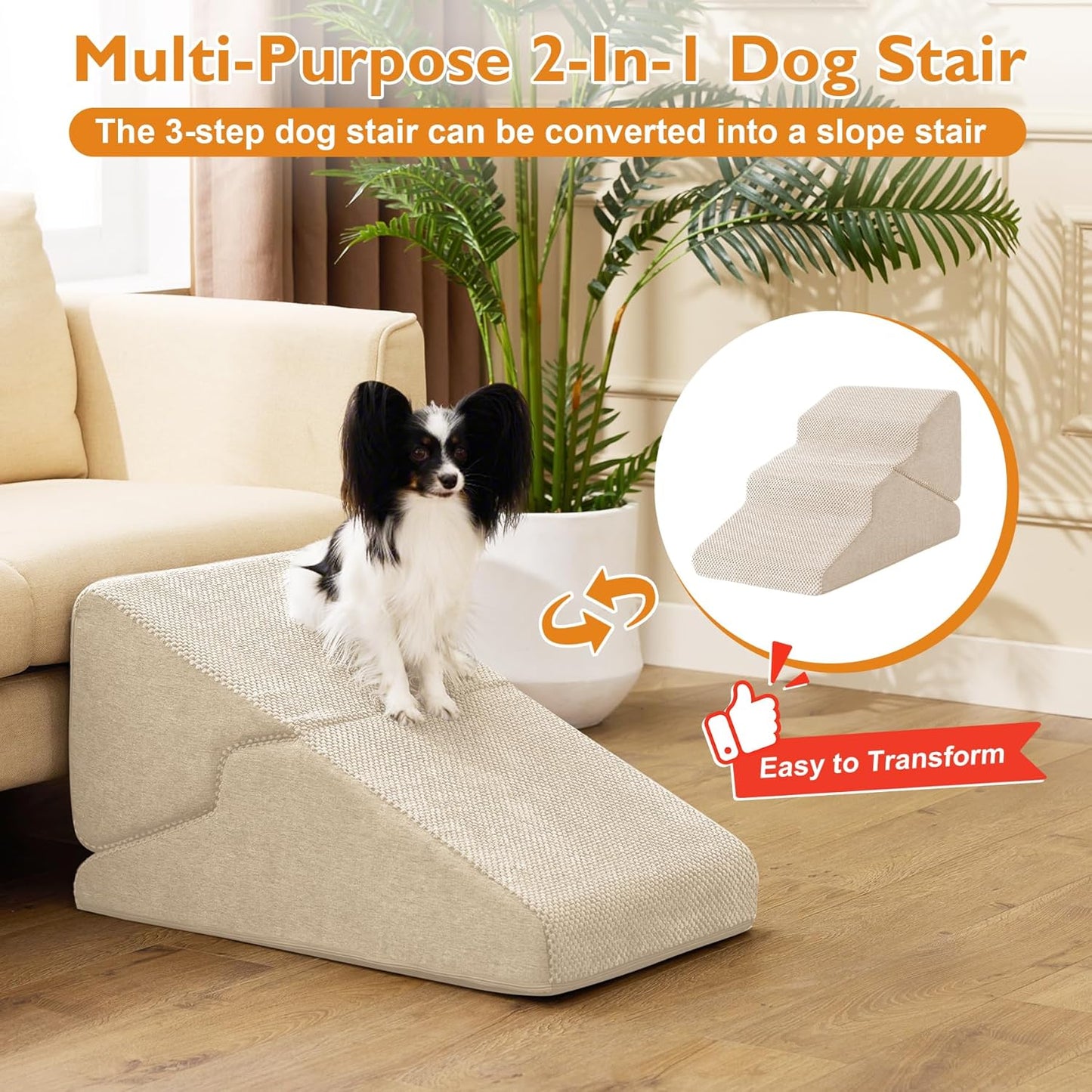 Dog Stairs for Bed 23’’ H, 5-Step Dog Steps for High Bed, Foldable Pet Stairs for Small Dogs and Cats to Get on Beds, Couch, Non-Slip Balanced Pet Steps and Ramp with Waterproof Cover, Grey