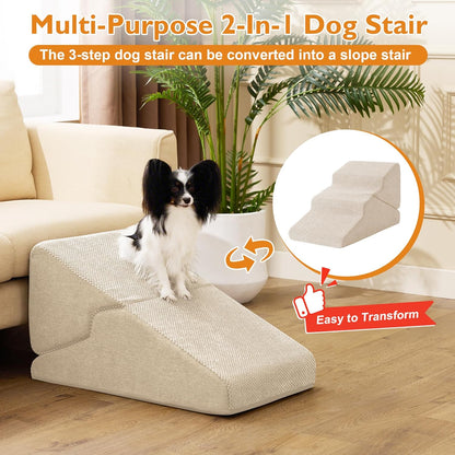 Dog Stairs for Bed 23’’ H, 5-Step Dog Steps for High Bed, Foldable Pet Stairs for Small Dogs and Cats to Get on Beds, Couch, Non-Slip Balanced Pet Steps and Ramp with Waterproof Cover, Grey