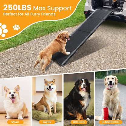 Dog Ramp, Dog Ramp for Car with Anti-Slip Surface, 63''x17.3'' Folding Pet Ramp for Large Dogs to Get on Truck SUV Van Up to 250LBS, Car Ramp for Dogs Dog Stairs for Bed Couch Outdoor Indoor