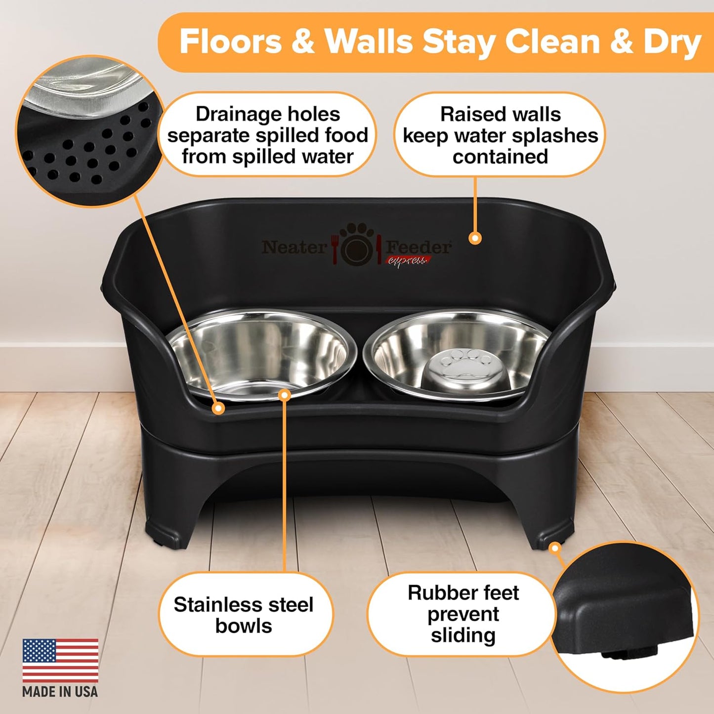 Neater Feeder Express Mess Proof Dog Bowls Elevated for Small Breeds under 15 Lb, Made in USA, No Spill Raised Dog Food Bowl Stand, Stainless Steel Food and Water Bowl Set, Feeding Station, Cappuccino