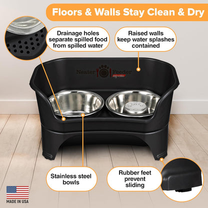 Neater Feeder Express Mess Proof Dog Bowls Elevated for Small Breeds under 15 Lb, Made in USA, No Spill Raised Dog Food Bowl Stand, Stainless Steel Food and Water Bowl Set, Feeding Station, Cappuccino