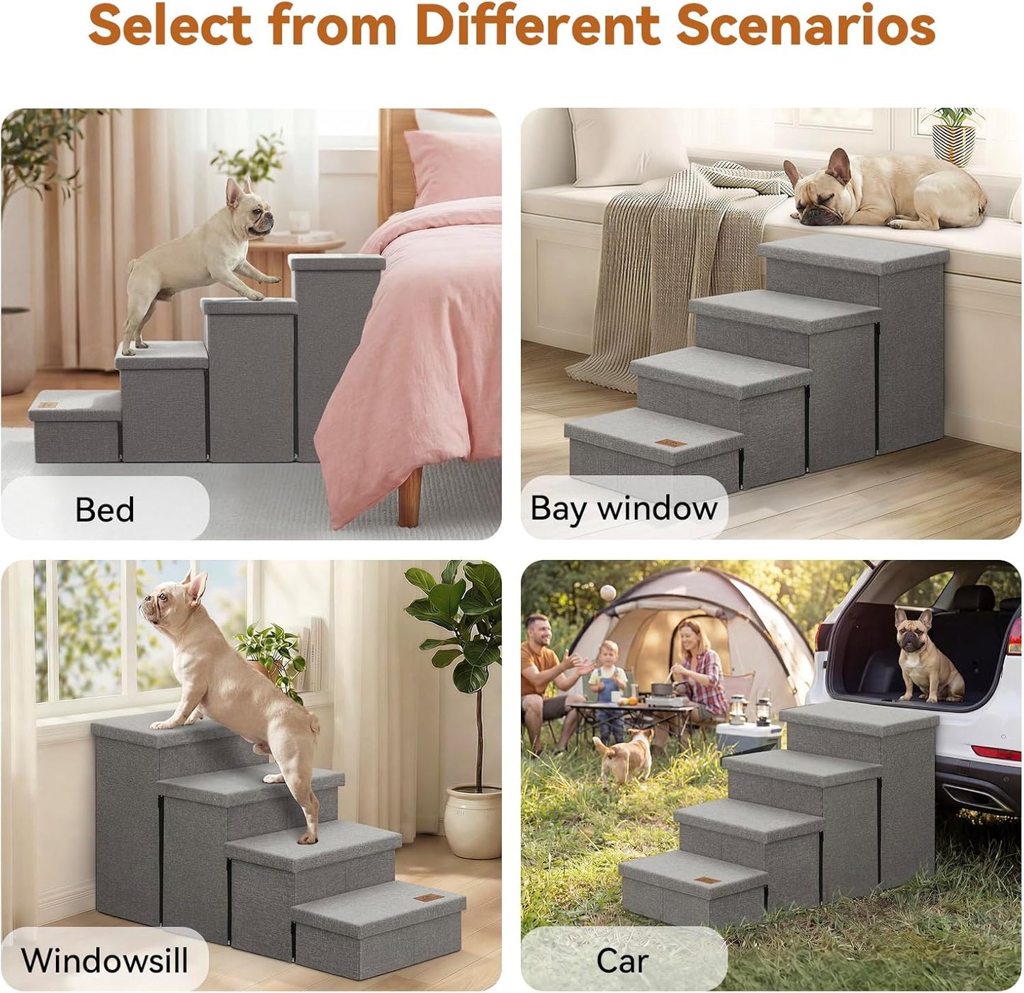 Zerbuger Wider Dog Ramp for High Bed with Storage 18" H, Foldable Dog Stairs for Small Medium Large Older Senior Animal, Sturdy Dog Step for Climbing Bed or Couch, Arthritis-Friendly (Gray, No Condo)