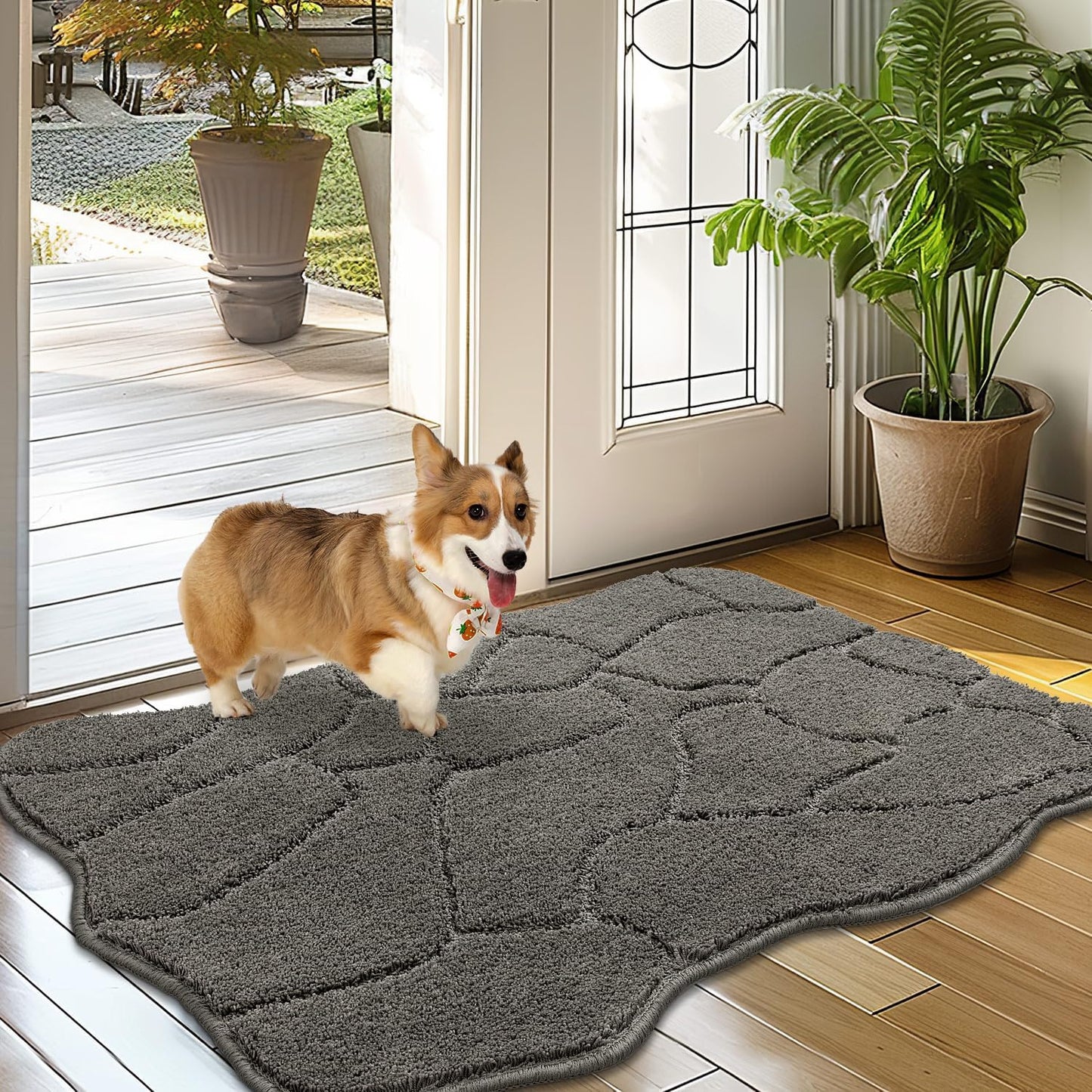 BSICPRO Large Dog Door Mat for Mud Paws, 22x47 Absorbent Dirt Trapper Long Door Mat, Non-Slip Washable Mud Mat for Dogs, Microfiber Soft Pet Rug Mat for Entryway, Dog Paws, Patio (Gray)