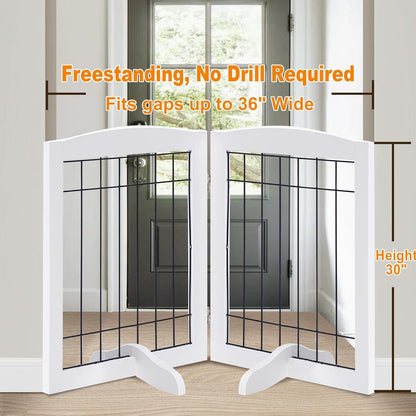 LZRS 2-Panel Freestanding Foldable Wood Dog Gate – Solid Wood & Steel Wire, Chew-Resistant Pet Barrier for Indoor Use, Ideal for Small to Medium Dogs, White