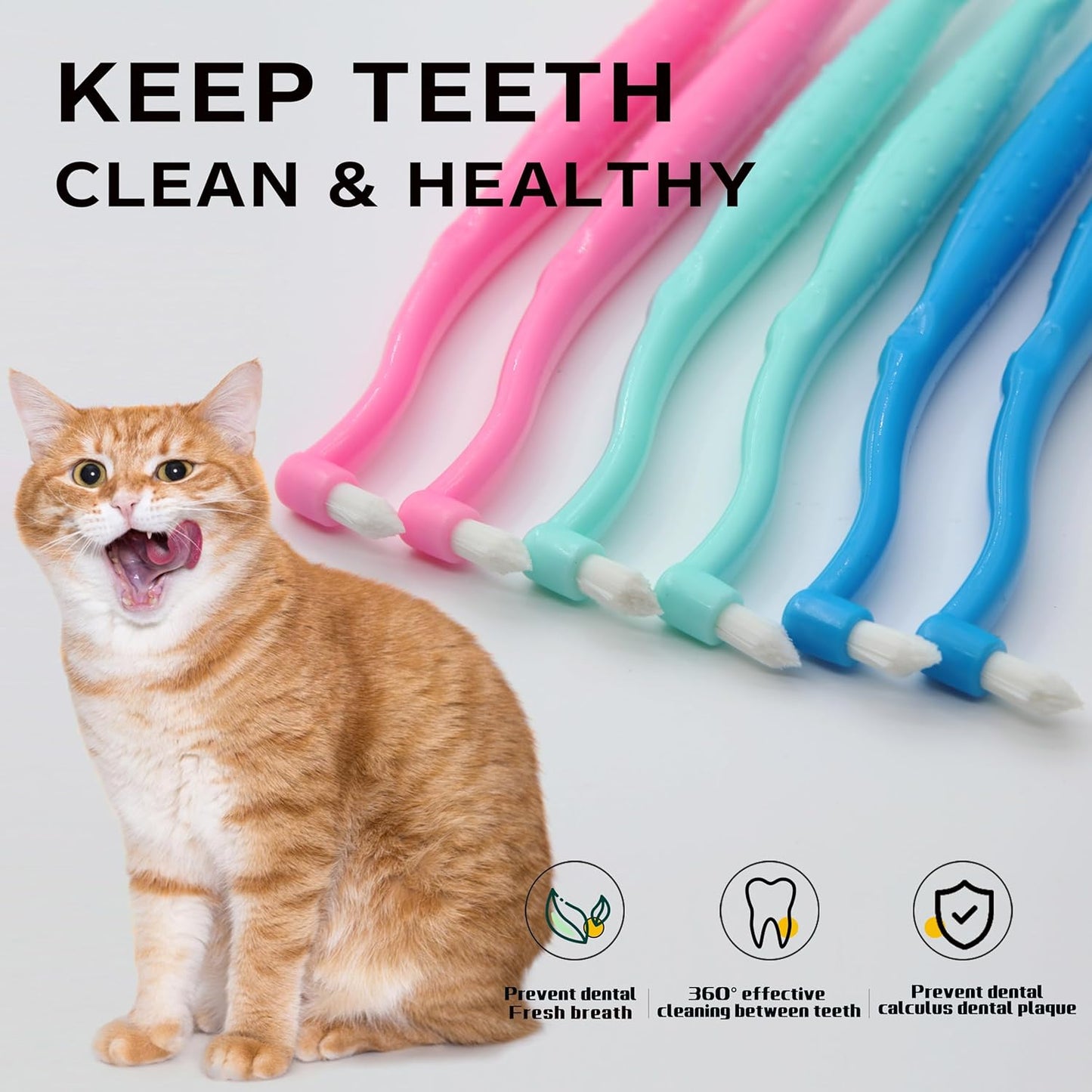 Pet Dental Care Set, Dual-Sided Toothbrush and Finger Brush, for Dogs and Cats (Black, Small Cone)