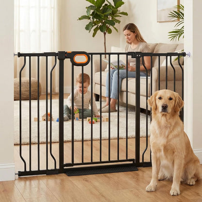 Baby Gates Extra Wide for Doorways 90.6-95.2 Inch Extra Wide Pressure Mounted Baby Dog Gate for the House Indoor Large Openning Metal Safety Gate No Drilling with Walk-Through Door,Black