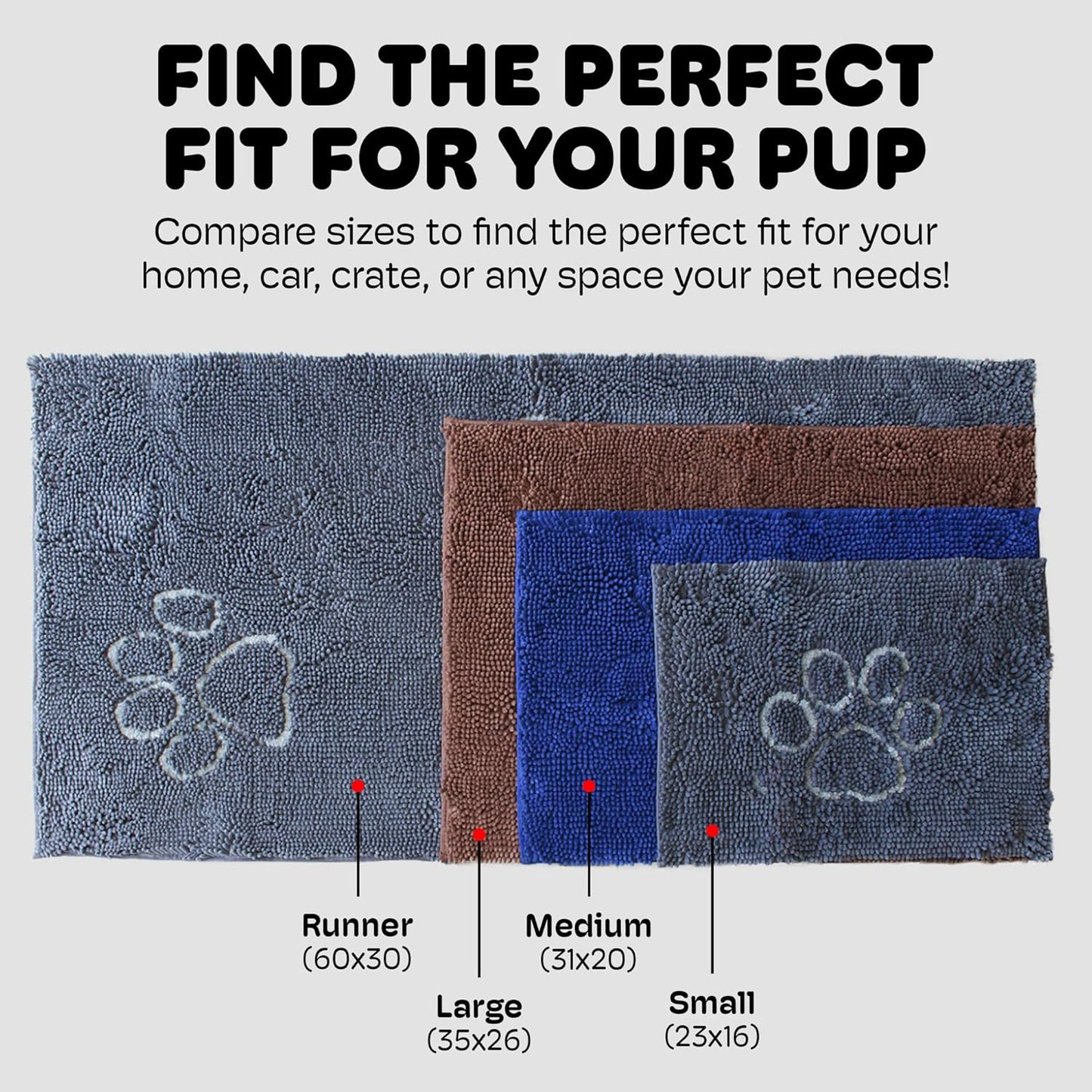 Dog Gone Smart Dirty Dog Doormat - Fast Drying Rug with Super Gripper Backing for Clean Floors - Super Absorbent and Machine Washable Mat for Muddy Paws - Grey