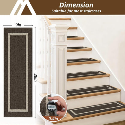 COSY HOMEER Soft Stair Treads Non-Slip Carpet Mat 28inX9in Indoor Stair Runners for Wooden Steps,Stair Rugs for Kids and Dogs, 100% Polyester TPE Backing 4pcs,Beige
