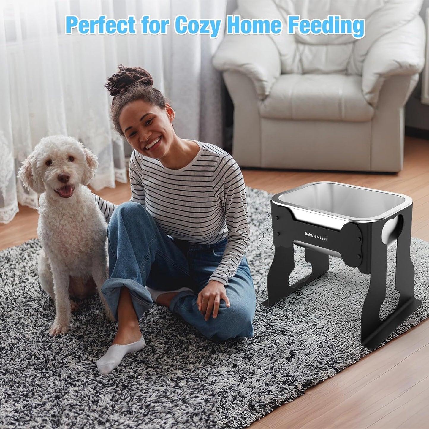 2.4 Gallon Elevated Large Dog Water Bowl,14" Raised Stainless Steel Bowl with Stand for Large Breed, Full Metal Dog Feeding Station for Relief Joint Pressure, Easy Clean for Indoor & Outdoor Uses