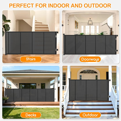 Upgrade 120 inch Retractable Baby Gates, EZIGO Extra Wide Baby Gate for Large Opening Extra Long Mesh Gate for Kids or Pet Dog Gate Child Safety Gate for Stairs Hallways Doorway Indoor Outdoor, Gray