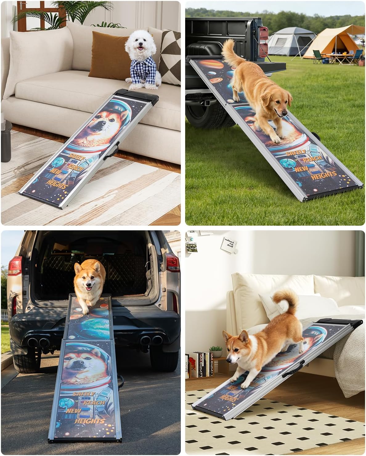 COZIWOW Telescoping Dog Car Ramp for Large Dogs - Heavy-Duty Aluminum Pet Ramp with High-Traction Surface, Anti-Slip Steps for Cars/Trucks/SUVs,Adjustable Sizing,330LB Load Capacity (63.5" L)