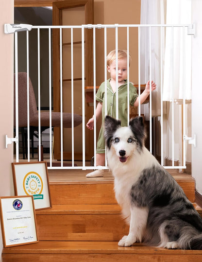 Babelio Baby Gate for Stairs, Kitchen & Doorways, 26-43" W 28" H No Bottom Bar| Easy Installation| One-Handed Operation| Auto-Close| Hardware Mount (Drill Needed) Safety Dog/Pet Gate Indoor (White)