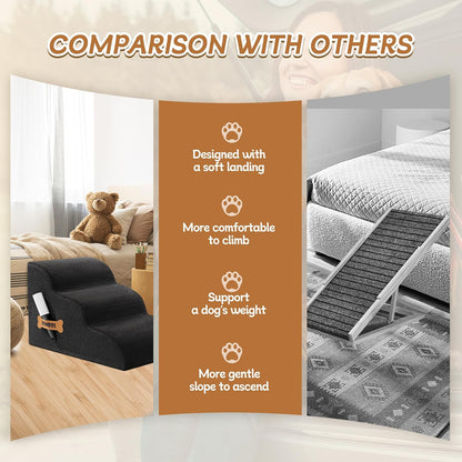 Romrol Dog Stairs Ramp for High Beds Couches, High Density Foam Pet Steps with Durable Non-Slip Waterproof Fabric Cover, Dog Stairs for Small Dogs or Cats or Pets, 5-Step, 22 Inch, Grey