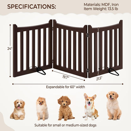 Yaheetech Freestanding Pet Gate 3-Panel Wooden Dog Fence with 2 Support Feet Folding Dog Gate for Indoor, Stairs, Doorways, Halls, Kitchen Wooden Pet Barrier White 36" H
