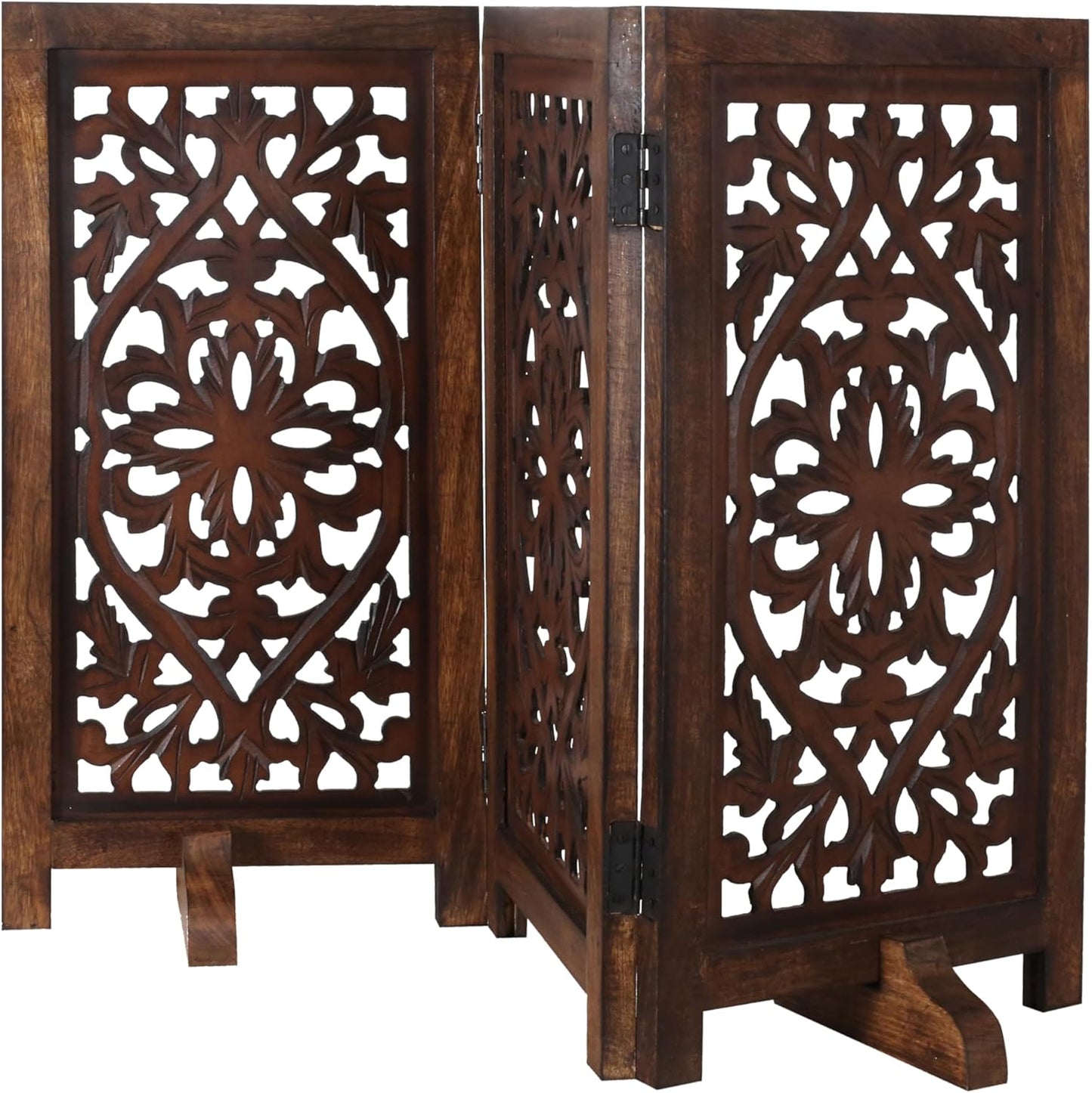 Freestanding Pet Gate for Dogs, Foldable Wooden Dog Gate for House, Indoor Dog Gate for Stair, Doorway, House Design Gates for Dogs Indoor, 72 Inch Wide, (18" x4 Panels 72 inch), Burnt Finish