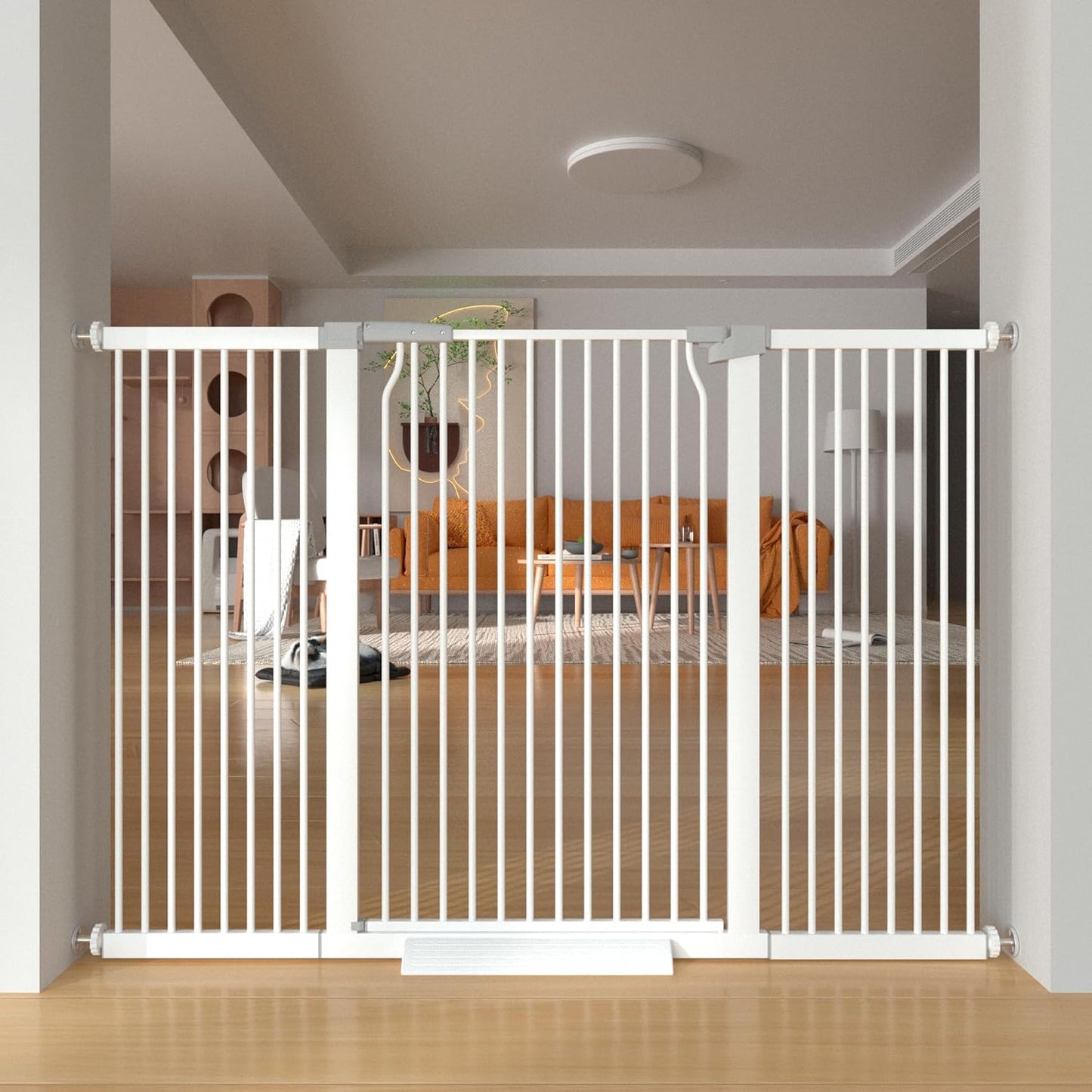 41" Extra Tall Cat Gate for Doorway, 49.2-54.7 Metal Pet Baby Safe Gate, Extra Wide Pressure Mounted Child Door with Expansion Kit, No Drilling No Climb Cat Fence Indoor, Tall Dog Gate, White
