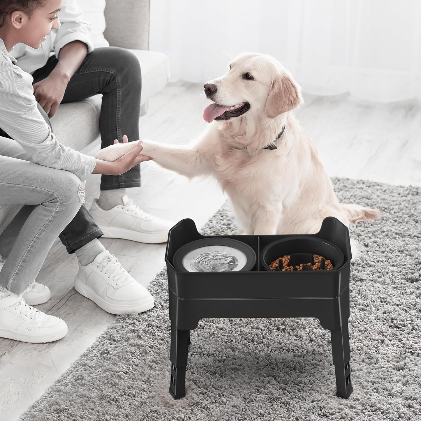 KPWACD 3-in-1 Elevated Dog Bowls Mess Proof Raised Slow Feeder Dog Bowls, 4 Height Adjustable Stand Licking Plate with 2 56oz Stainless Steel Doggy Food Dish for Small Medium Large Pets