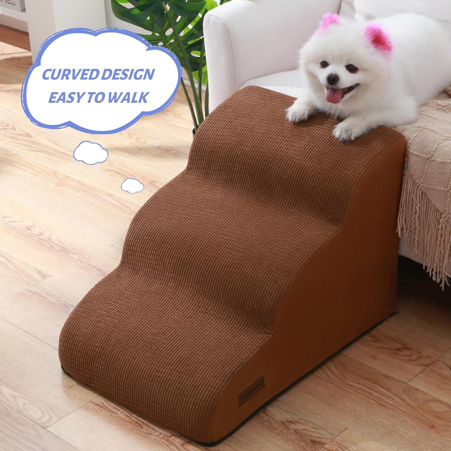 Aodisman 3-Step Dog Ramp and Stairs for Sofa and Chair - Non-Slip Sturdy Pet Steps for Small Dogs and Cats,15.7" H,Grey