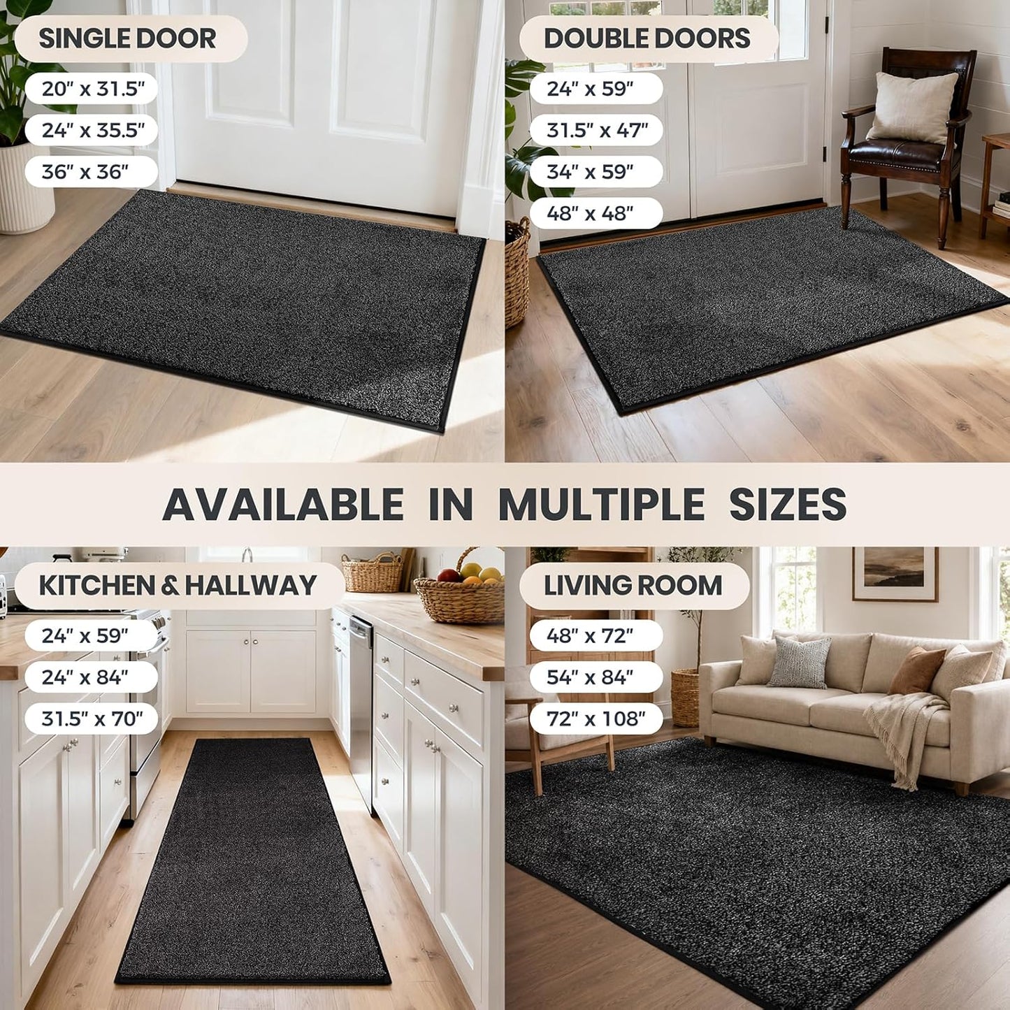 PURRUGS Dirt Trapping Door Mat 20" x 31.5", Non-Slip Machine Washable Entryway Rug, Dog Doormat, Indoor Front Door Mat, Super Absorbent Entry Rug for Muddy Shoes & Paws, Bluish Grey-Black