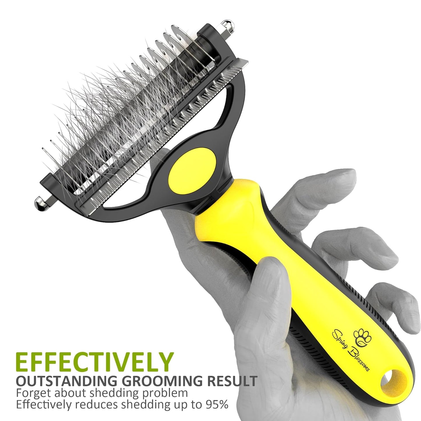 Spring Blossoms-2 in 1 Professional Grooming Rake for Cats & Dogs-Dematting Comb for Easy Mats & Tangles Removing,Pet Brush Safe No More Nasty Shedding and Flying Hair (Orange)