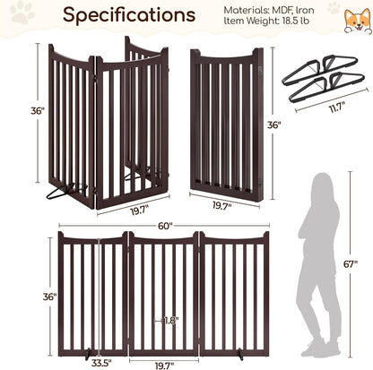 Yaheetech Freestanding Pet Gate 3-Panel Wooden Dog Fence with 2 Support Feet Folding Dog Gate for Indoor, Stairs, Doorways, Halls, Kitchen Wooden Pet Barrier White 36" H