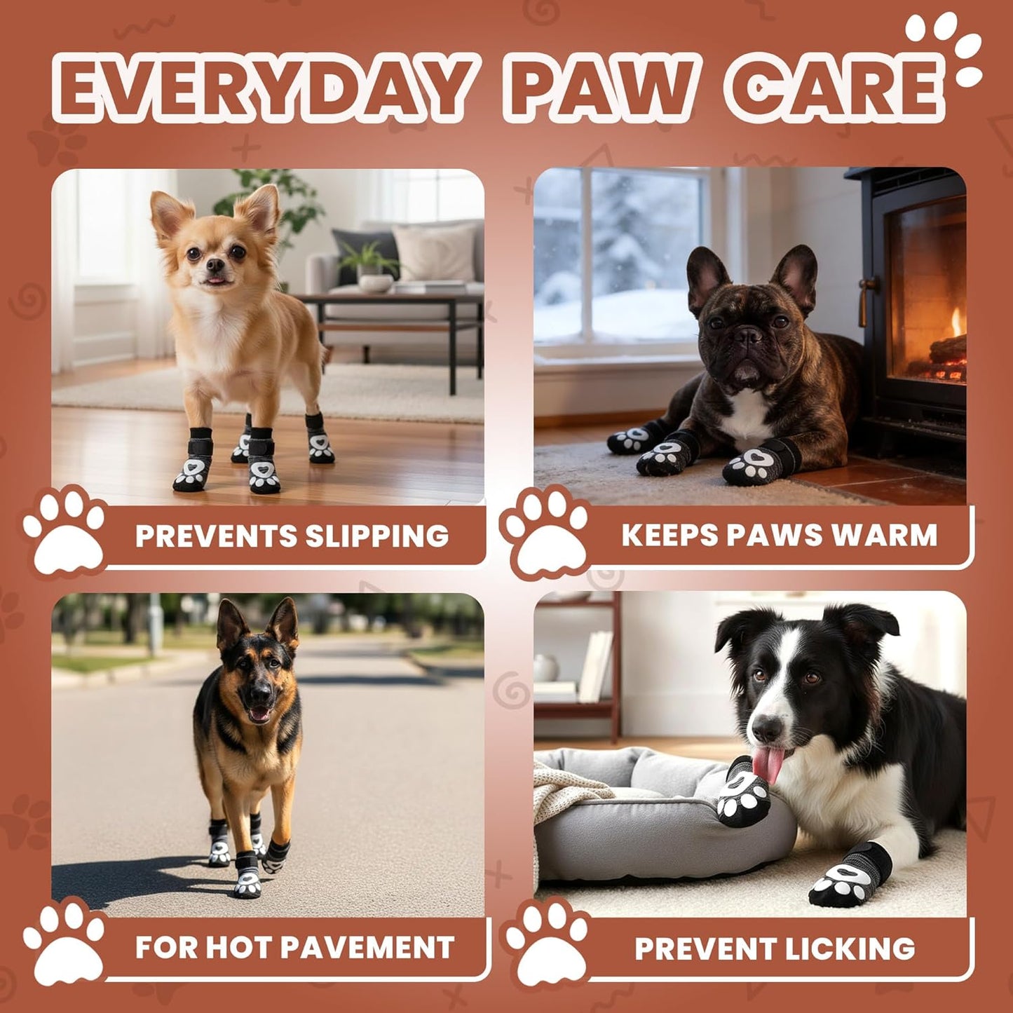 Anti Slip Dog Socks - 6 Pack | Dog Socks to Prevent Paw Licking, Add Traction, Keep Warm & Protect from Hot Pavement | Paw Protection for Senior Dogs for Hardwood Floors | Dog Booties - XL