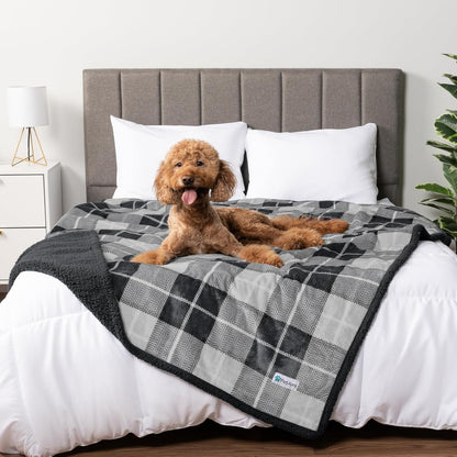 PetAmi Waterproof Dog Blanket for Couch, Large 60x40, Pee Proof Sherpa Fleece Reversible Pet Throw, Furniture Protector for Bed Sofa Kennel, Soft Washable Cover for Medium Dogs Cats, Grey Sherpa