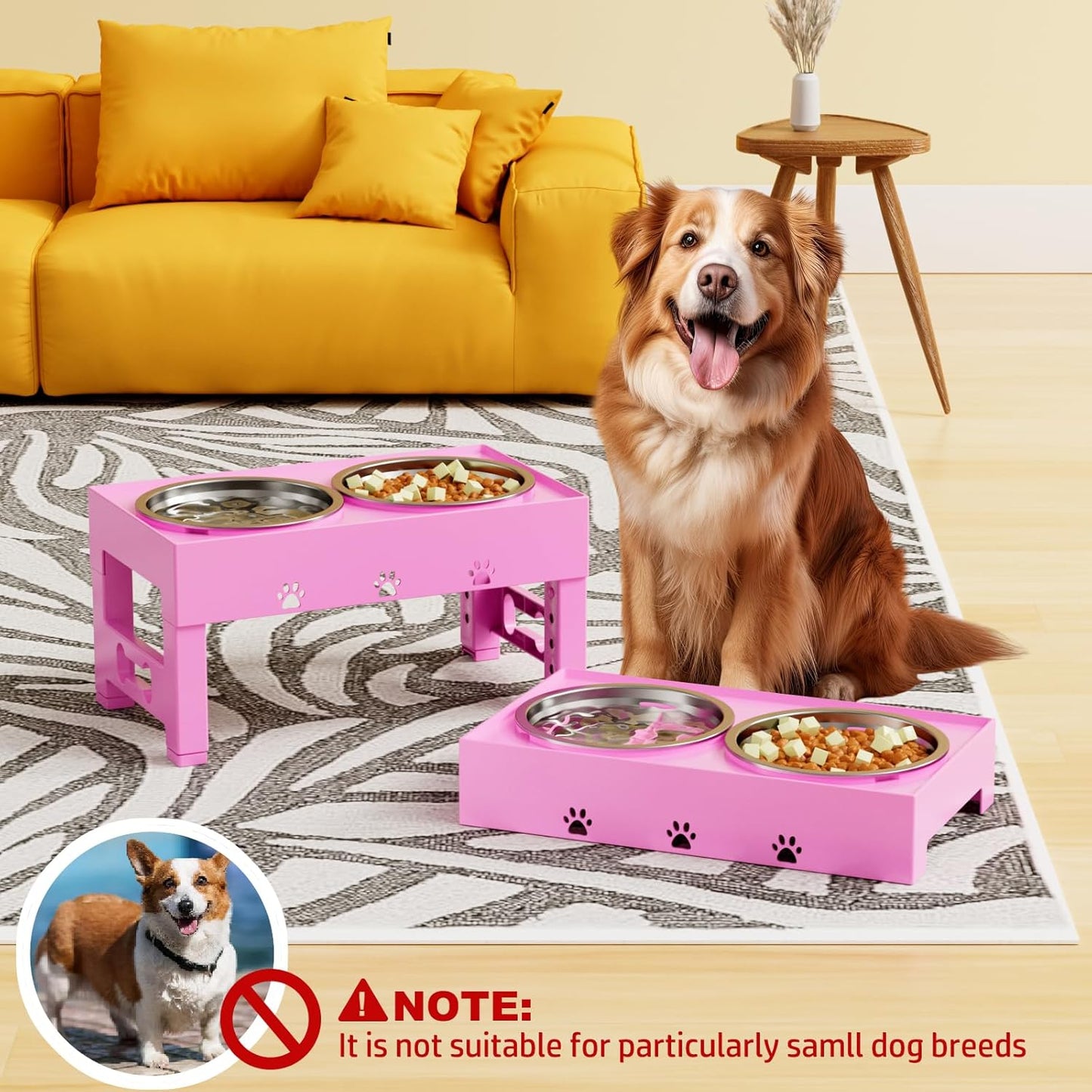 Elevated Dog Bowls with 2 Stainless Steel Bowls, 5-Height Adjustable Stand (3.1", 9" to 12"), for Improved Digestion & Neck Support, Easy Clean, Non-Slip Base Raised Feeder for Medium Large Dogs
