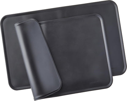 Amazon Basics Waterproof Non-Slip Silicone Pet Feeding Mat with Raised Edges for Food and Water Bowls, Easy to Clean Pet Placemat to Protect Floors, 18.5" x 11.5", Black