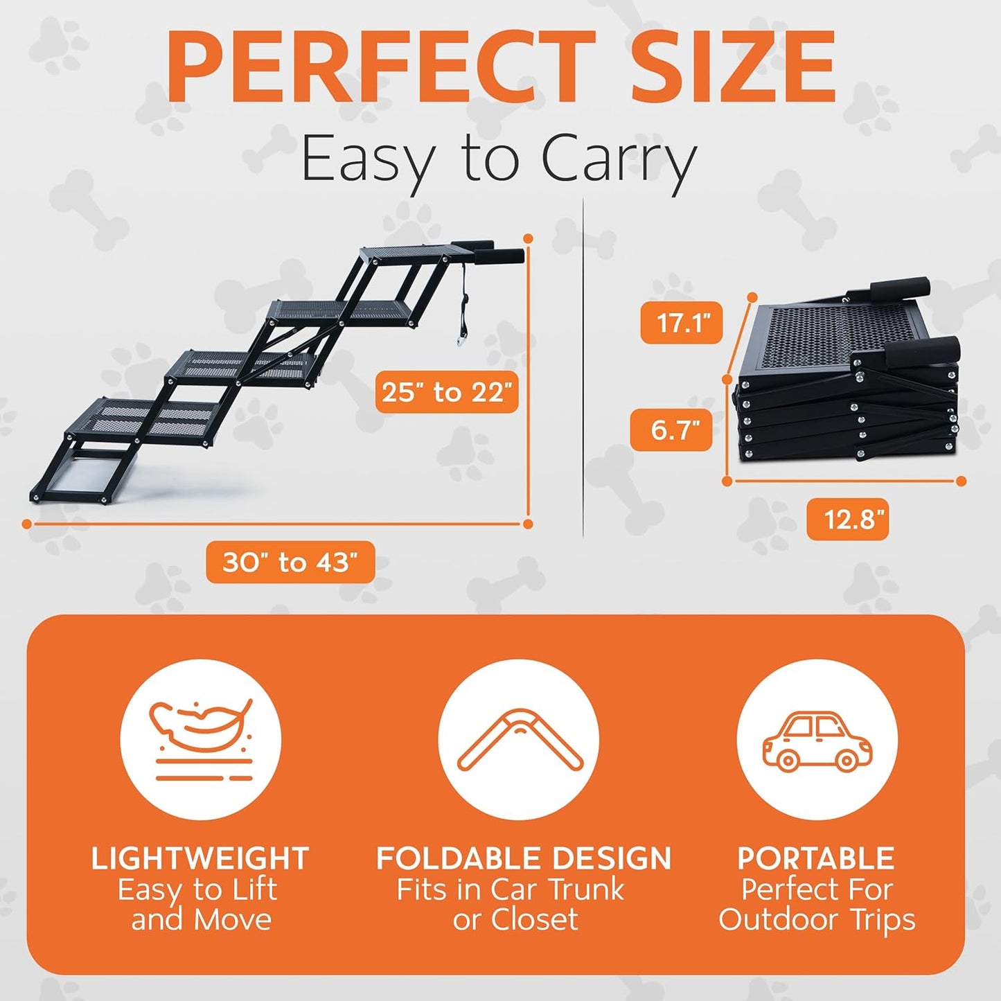 Foldable Dog Stairs for Cars Trucks & SUVs - Heavy-Duty Carbon Steel Pet Ladder Supports 230LB - Non-Slip Metal Mesh Joint-Friendly Portable Ramp for Large Dogs - 5 Step Pet Stairs w/Mat