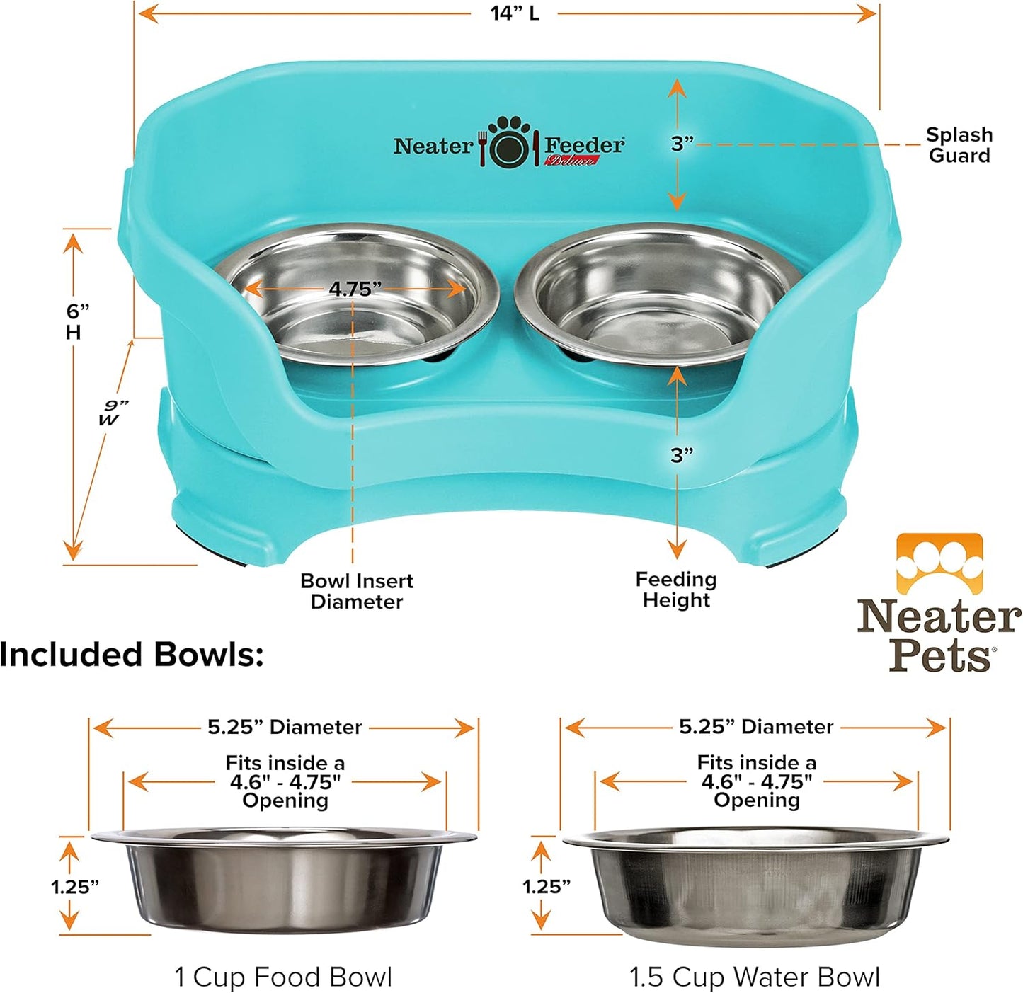 Neater Pet Brands Neater Feeder Deluxe Mess Proof Dog Bowls Elevated for Large Dogs Over 40 lbs, Made in USA, No Spill Raised Dog Food Bowl Stand Feeding Station, Food and Water Bowl Set, Black