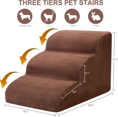 Dog Stairs for Small Dogs, 3 Tiers High Density Foam Dog Ramp, Extra Wide Non-Slip Pet Steps for High Beds Or Couch, Soft Foam Doggie Ladder for Dogs Injured, Older Pets, Small Cats