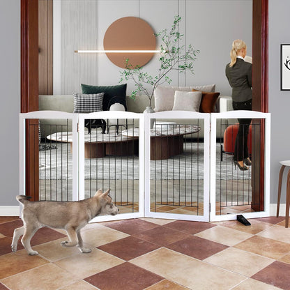 ZJSF Freestanding Dog Fence Indoor, Foldable Dog Gate for Doorways, Stairs or Hallways, Sturdy Wood Extra Wide Pet Gate with Support Feet for The House, White, 24 "Height-3 Panels