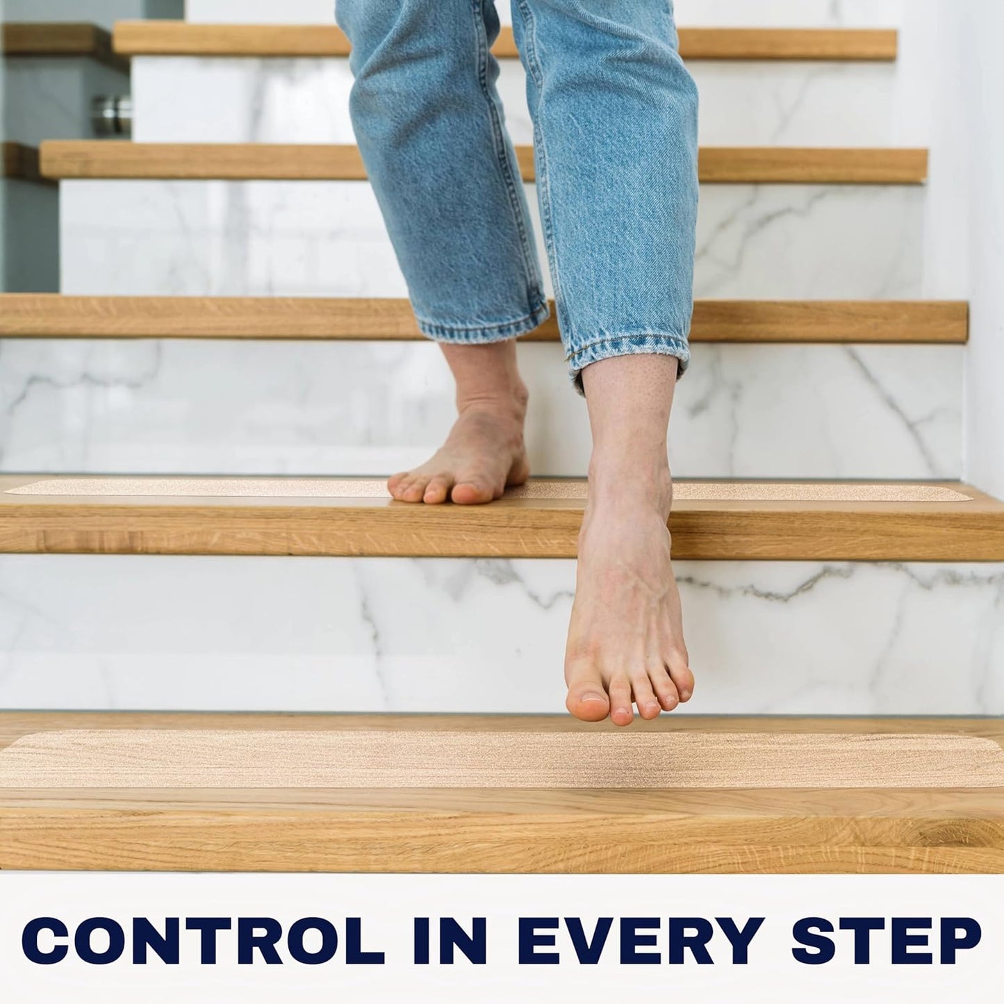 Clear Non Slip Stair Treads for Wooden Steps Indoor 30"x6" – 15-Pack Peel Stick Stair Treads – Self Adhesive Transparent Step Covers – Stair Grip Tape for Dogs, Kids – by STEPCORE