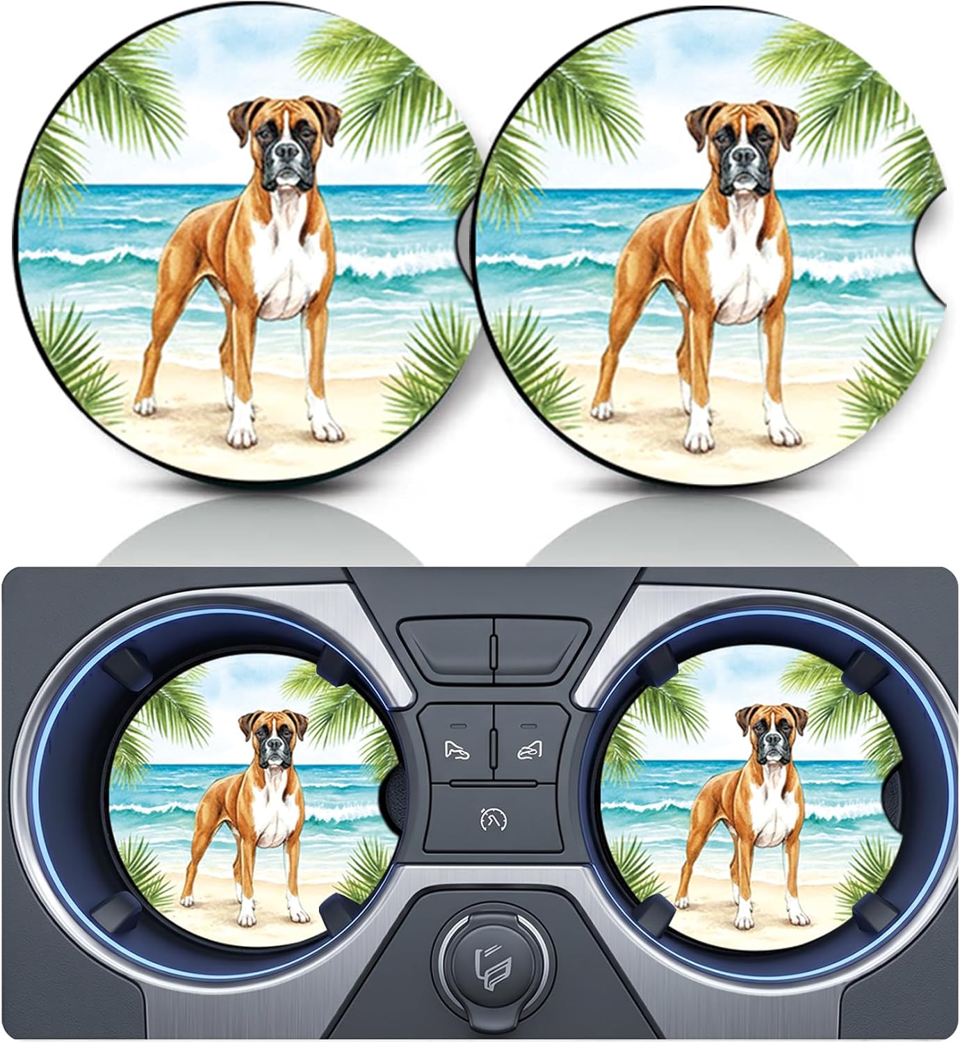 2PCS Dog Paw Print Car Cup Holder Coasters, Cars Coasters for Cup Holders, Anti Slip Rubber Mat with Finger Slot, Dogs Car Accessories Interior Decor, Dog Lover Gifts for Women, Men