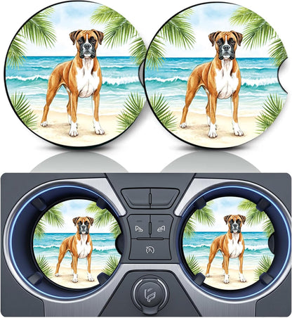 2PCS Dog Paw Print Car Cup Holder Coasters, Cars Coasters for Cup Holders, Anti Slip Rubber Mat with Finger Slot, Dogs Car Accessories Interior Decor, Dog Lover Gifts for Women, Men