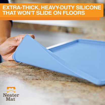 Neater Pet Brands Neater Mat Cat & Dog Food Mat, Waterproof & BPA-Free Silicone Placemat with Raised Edge for Under Food and Water Bowls, 19" x 12", Gunmetal Grey