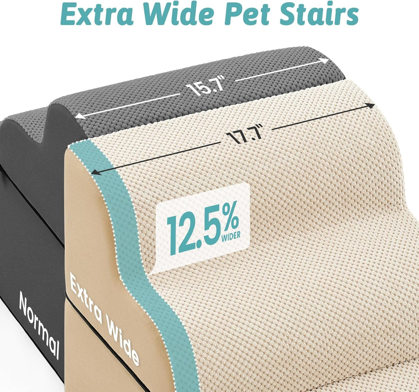 COZY KISS Extra Wide Dog Stairs with Tunnel, Foam Detachable Large Dog Step for Small Pet, Puppy or Cats, Medium Pet Ramp for High Bed, Couch, Sofa or Car, 19.7x33x22.4 inch, 5 Step, Beige