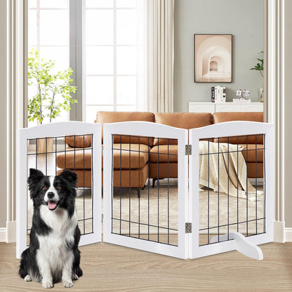 LZRS 2-Panel Freestanding Foldable Wood Dog Gate – Solid Wood & Steel Wire, Chew-Resistant Pet Barrier for Indoor Use, Ideal for Small to Medium Dogs, White